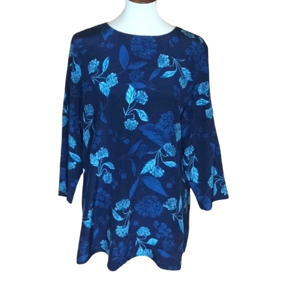 Diane Von Furstenberg Silk Assets blue floral silk tunic Top Size Small - Picture 1 of 8